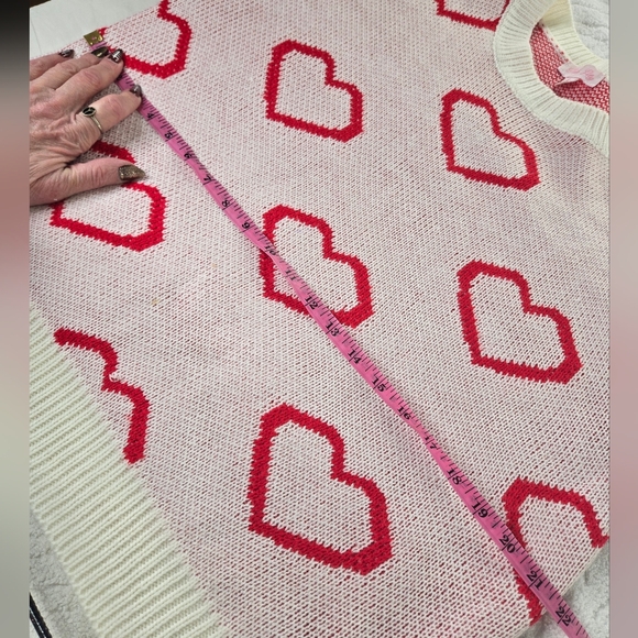 Pink Lily Love Your Heart EUC Knit Heart Sweater Valentine Small Red White - Picture 13 of 15